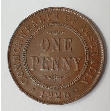 AUSTRALIA 1928 . ONE 1 PENNY . ERROR . BROKEN 8